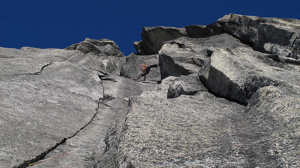 Dean Potter on our FA of the Flight Deck West face Mt Bute