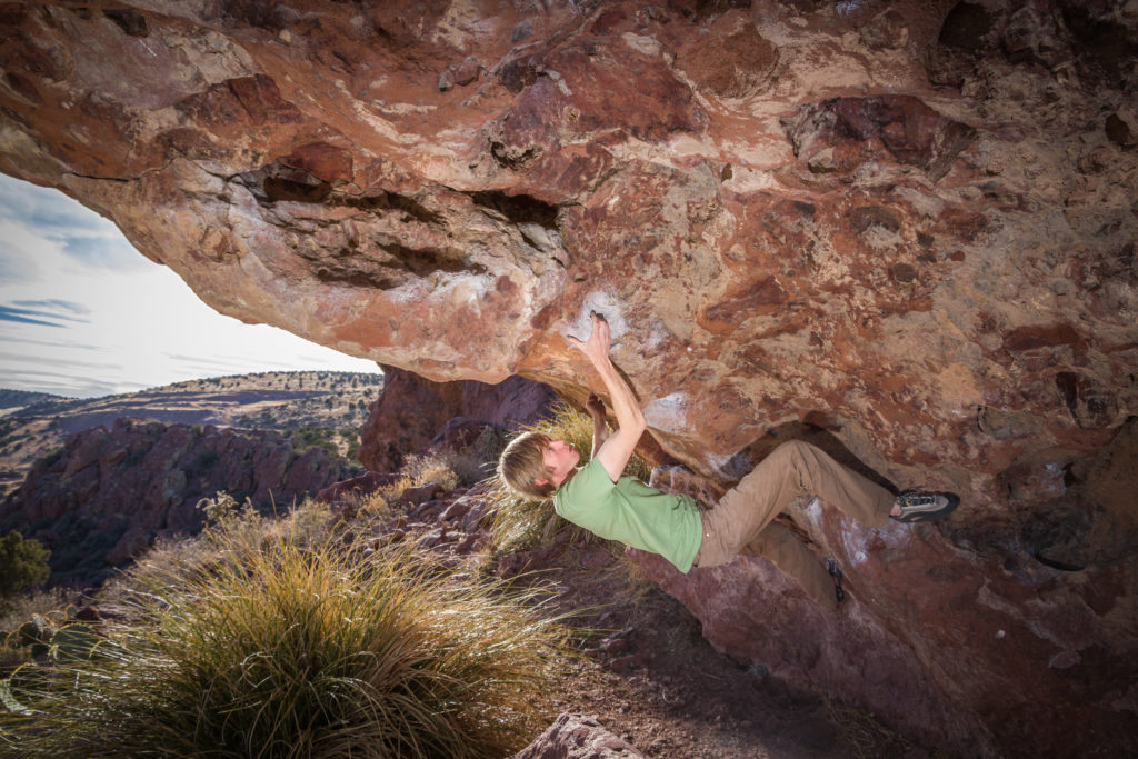 Owen Summerscales on Chewbacca V6 - Socorro Box Canyon - Photo credit Jamie Stull